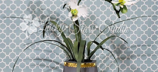 Paper Egret Orchid Stems in a Paper Vase