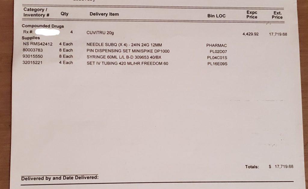 My latest immunoglobulin and supplies statement