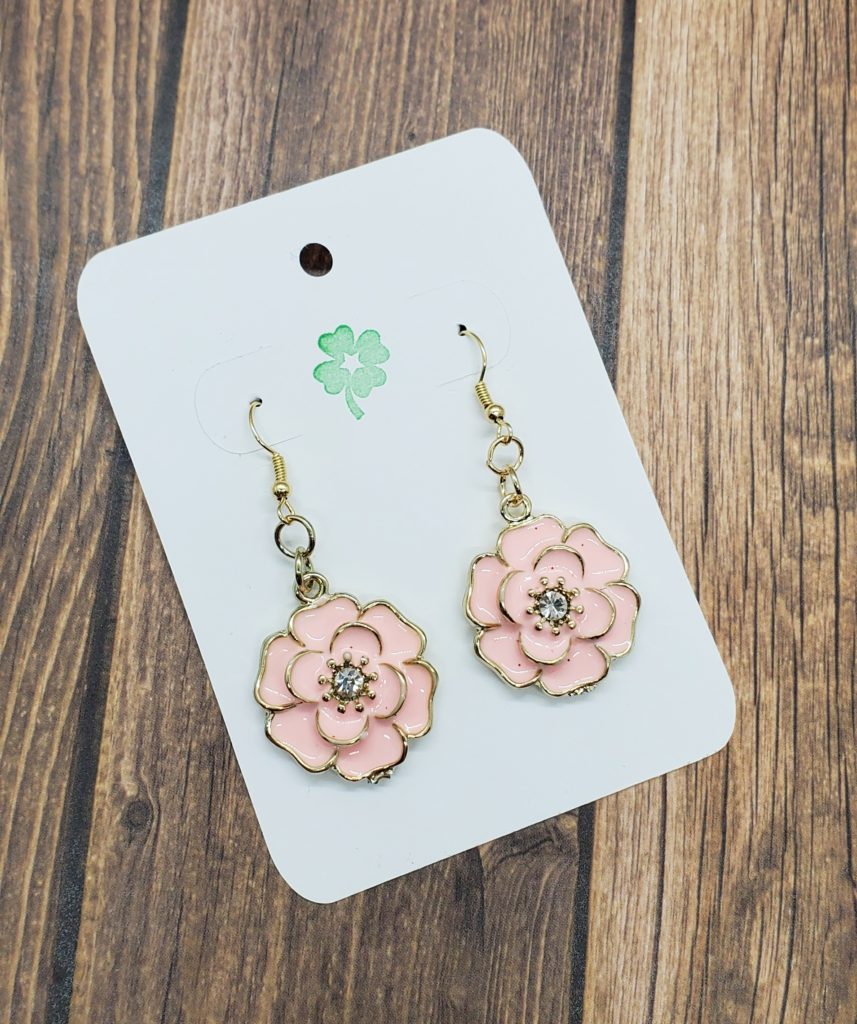 Pink and Gold Flower Earrings