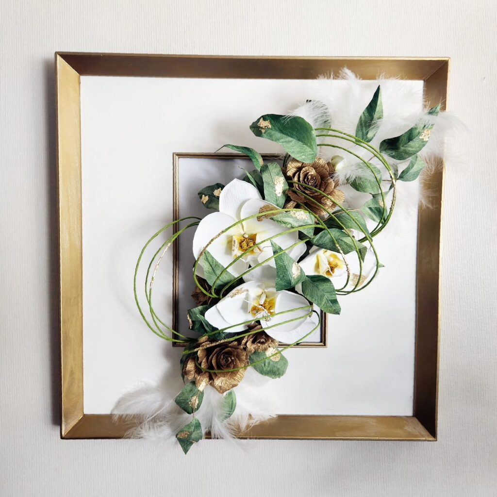 Mounted and framed Orchid and Rose Fascinator