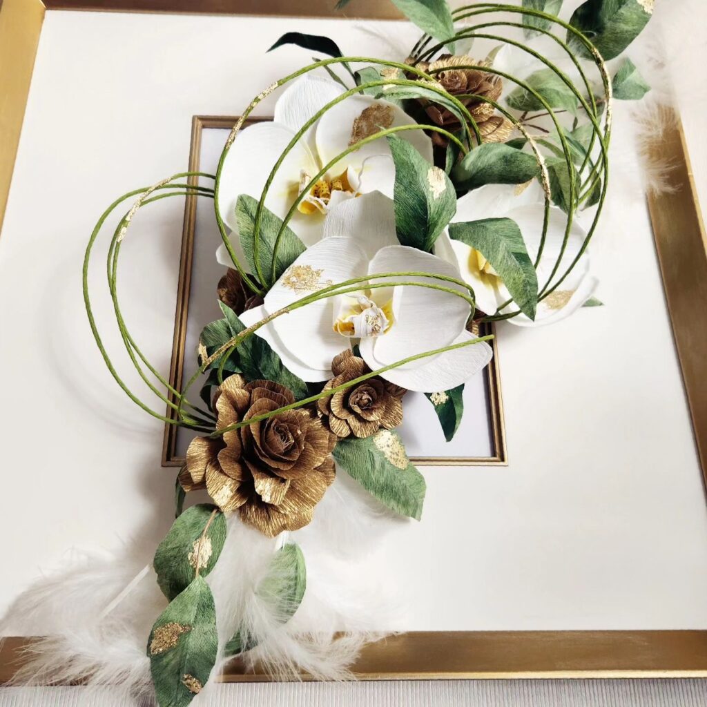 Mounted and framed Orchid and Rose Fascinator